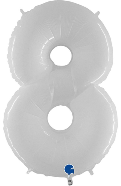 Folienballon - Zahl 8: Weiß - ø 102cm
